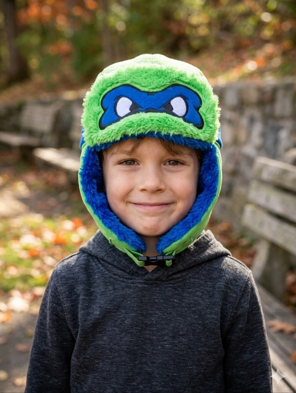 Nickelodeon Kids TMNT Leonardo Faux Fur Trapper Hat | Green Ninja Turtles Winter